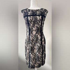 Black & Tan Cocktail Dress with Floral Lace